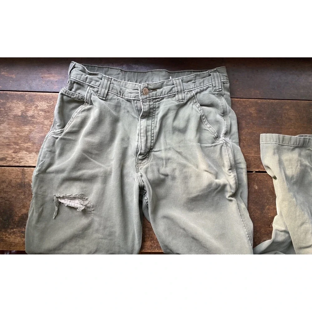 CARHARTT Distressed Streetwear Skate Relaxed Work Worn Pants, Grail, 33x34 Moss